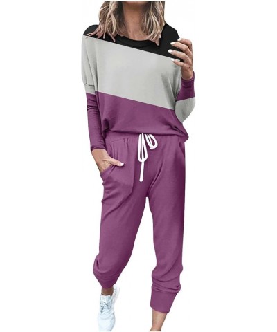 Sweat Suit for Women 2 Piece Set Long Sleeve Pullover Sweatshirt Baggy Sweatpants Sets Pockets Oversized Tracksuits Purple~li...