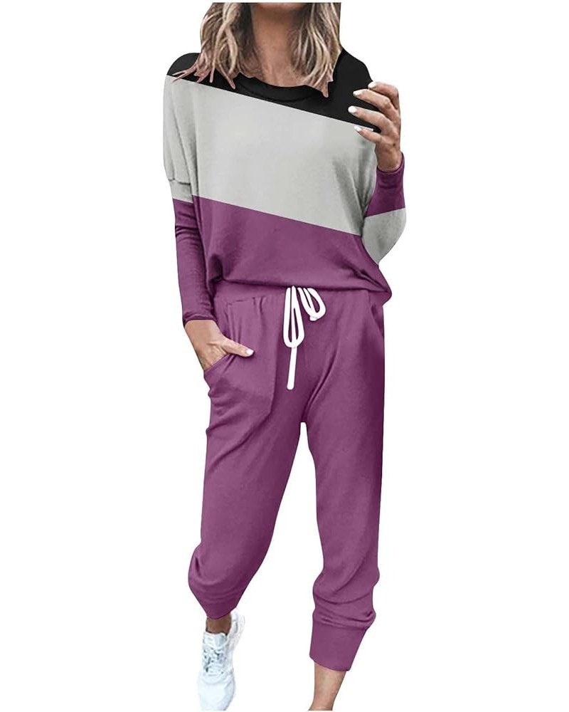 Sweat Suit for Women 2 Piece Set Long Sleeve Pullover Sweatshirt Baggy Sweatpants Sets Pockets Oversized Tracksuits Purple~li...