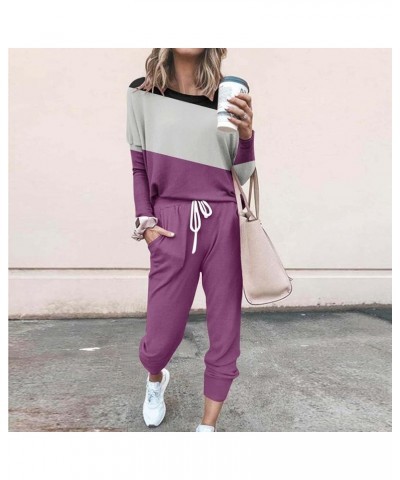 Sweat Suit for Women 2 Piece Set Long Sleeve Pullover Sweatshirt Baggy Sweatpants Sets Pockets Oversized Tracksuits Purple~li...