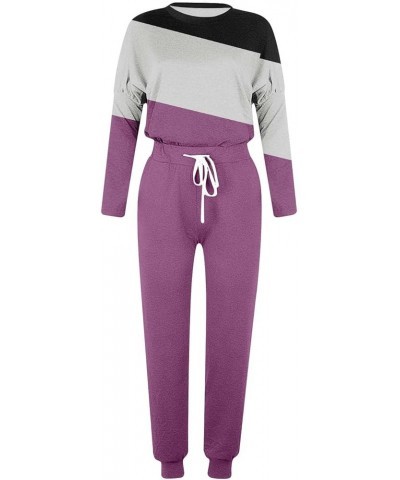 Sweat Suit for Women 2 Piece Set Long Sleeve Pullover Sweatshirt Baggy Sweatpants Sets Pockets Oversized Tracksuits Purple~li...