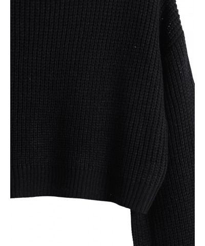 Women's Long Sleeve Mock Neck Cropped Sweater Drop Shoulder Pullover Sweater Lantern Sleeve Ribbed Knit Crop Top Black $19.37...