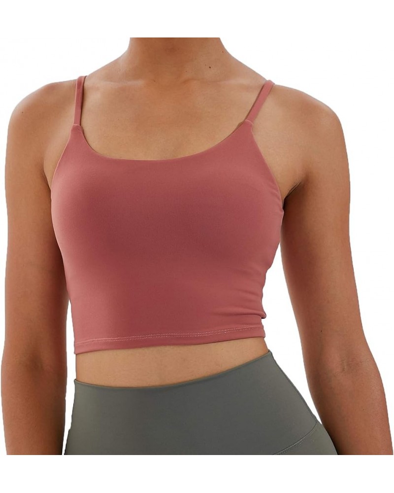 Women's Strappy Stretch Sports Bra Longline Yoga Tank Top Fitness Bra Workout Camisole Crop Tops for Teen Girl Sunset Red $11...