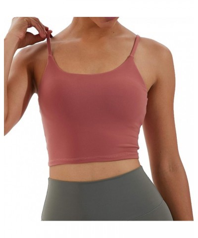 Women's Strappy Stretch Sports Bra Longline Yoga Tank Top Fitness Bra Workout Camisole Crop Tops for Teen Girl Sunset Red $11...