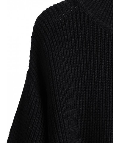 Women's Long Sleeve Mock Neck Cropped Sweater Drop Shoulder Pullover Sweater Lantern Sleeve Ribbed Knit Crop Top Black $19.37...