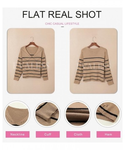 Women's Crochet Sweater Top Hollow Out Long Sleeve Pullover Tops Fall Outfits Fashion 2023 Brown Stripe $24.77 Sweaters