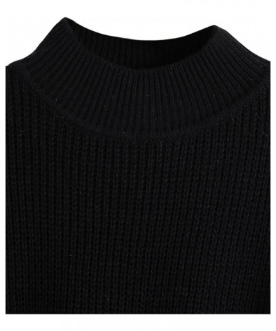 Women's Long Sleeve Mock Neck Cropped Sweater Drop Shoulder Pullover Sweater Lantern Sleeve Ribbed Knit Crop Top Black $19.37...