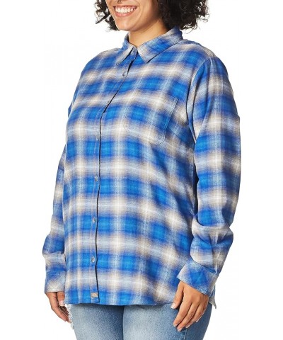 Women's Long Sleeve Plaid Flannel Shirt Ombre Blue Grey Plaid $19.94 Blouses