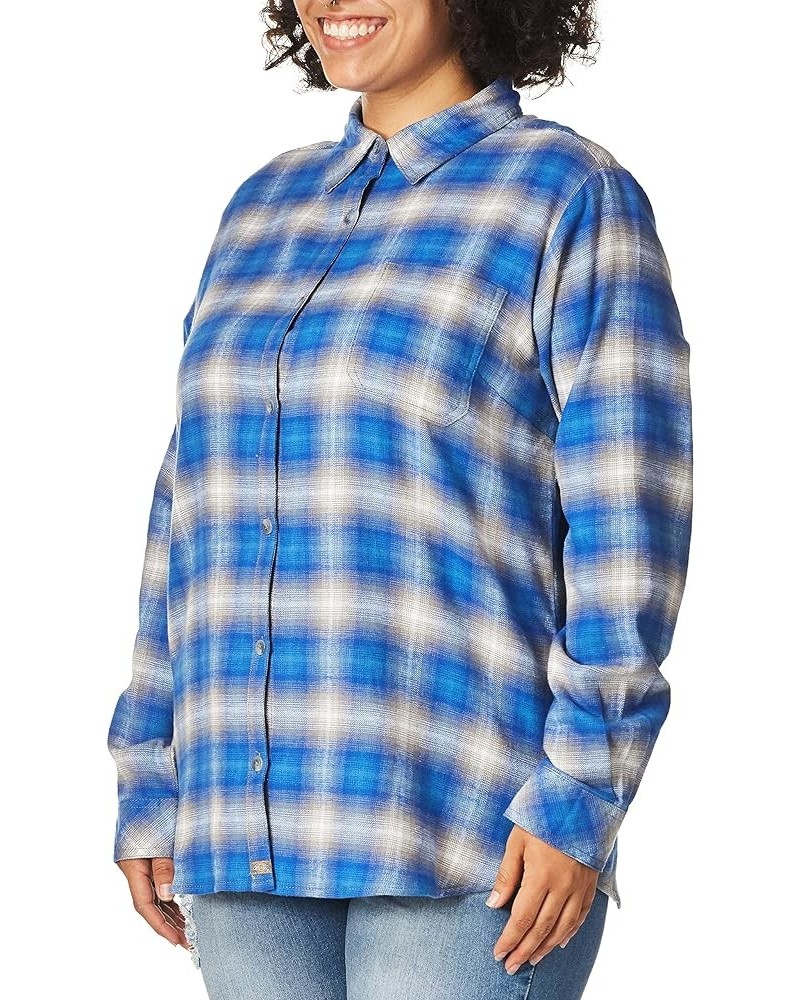 Women's Long Sleeve Plaid Flannel Shirt Ombre Blue Grey Plaid $19.94 Blouses