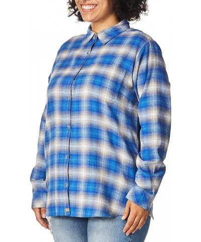 Women's Long Sleeve Plaid Flannel Shirt Ombre Blue Grey Plaid $19.94 Blouses