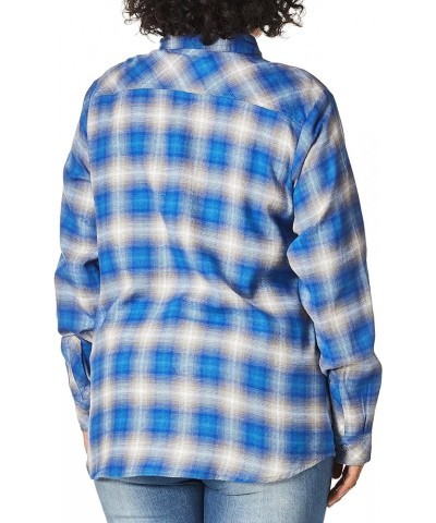 Women's Long Sleeve Plaid Flannel Shirt Ombre Blue Grey Plaid $19.94 Blouses