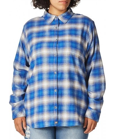 Women's Long Sleeve Plaid Flannel Shirt Ombre Blue Grey Plaid $19.94 Blouses