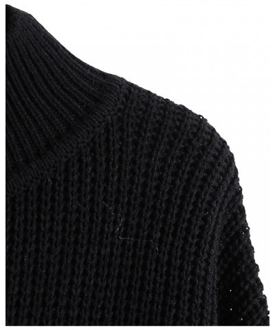 Women's Long Sleeve Mock Neck Cropped Sweater Drop Shoulder Pullover Sweater Lantern Sleeve Ribbed Knit Crop Top Black $19.37...