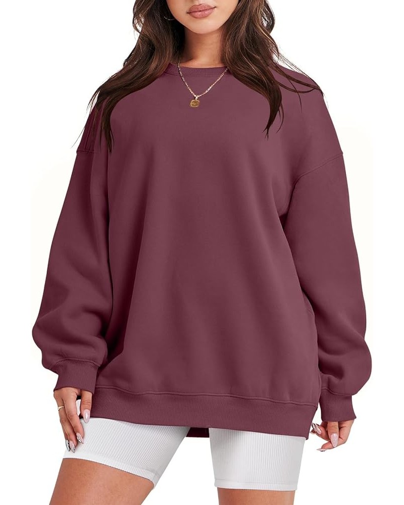 Oversized Sweatshirt for Women Fleece Long Sleeve Crewneck Casual Pullover Top Fall 2023 Trendy Clothes Maroon $20.79 Hoodies...