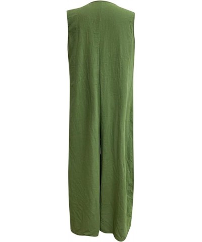 Jumpsuits for Women Dressy Button T-Shirt One Piece Solid 3/4 Sleeve Plus Size Rompers Summer Wide Leg Pocket Overalls Green-...