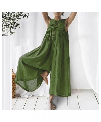 Jumpsuits for Women Dressy Button T-Shirt One Piece Solid 3/4 Sleeve Plus Size Rompers Summer Wide Leg Pocket Overalls Green-...