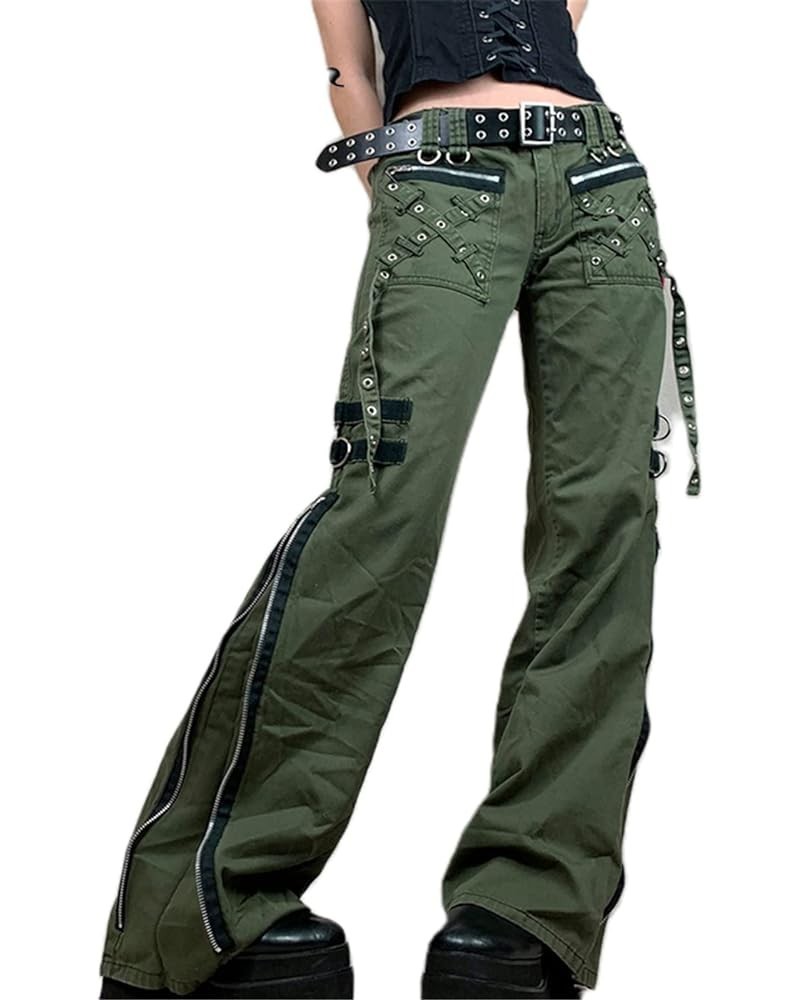 Indie Aesthetics Jeans for Women Gothic Punk Wide Leg Long Length Denim Pants Y2k Loose Casual Jeans Streetwear Green-d $24.4...