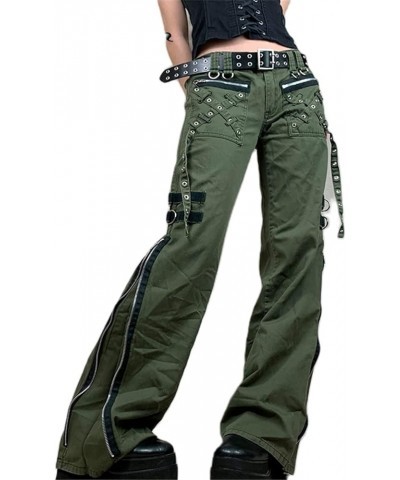 Indie Aesthetics Jeans for Women Gothic Punk Wide Leg Long Length Denim Pants Y2k Loose Casual Jeans Streetwear Green-d $24.4...