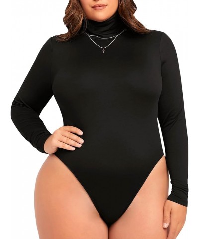 Women's Plus Size Casual Turtleneck Long Sleeve Bodysuit Tee Shirt Top Black $18.19 Bodysuits