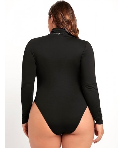 Women's Plus Size Casual Turtleneck Long Sleeve Bodysuit Tee Shirt Top Black $18.19 Bodysuits