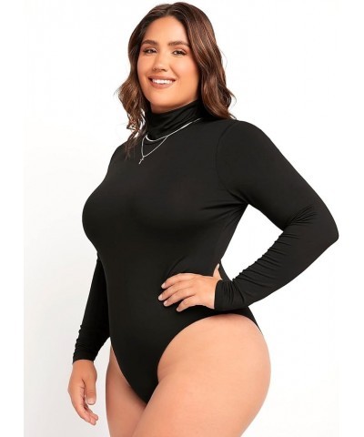 Women's Plus Size Casual Turtleneck Long Sleeve Bodysuit Tee Shirt Top Black $18.19 Bodysuits