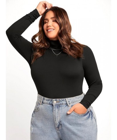 Women's Plus Size Casual Turtleneck Long Sleeve Bodysuit Tee Shirt Top Black $18.19 Bodysuits