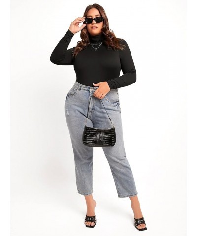 Women's Plus Size Casual Turtleneck Long Sleeve Bodysuit Tee Shirt Top Black $18.19 Bodysuits