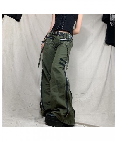 Indie Aesthetics Jeans for Women Gothic Punk Wide Leg Long Length Denim Pants Y2k Loose Casual Jeans Streetwear Green-d $24.4...