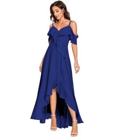 V Neck Chiffon Bridesmaid Dresses for Women High Low Ruffle Formal Evening Dress for Girls YMS134 Royal Blue $28.52 Dresses