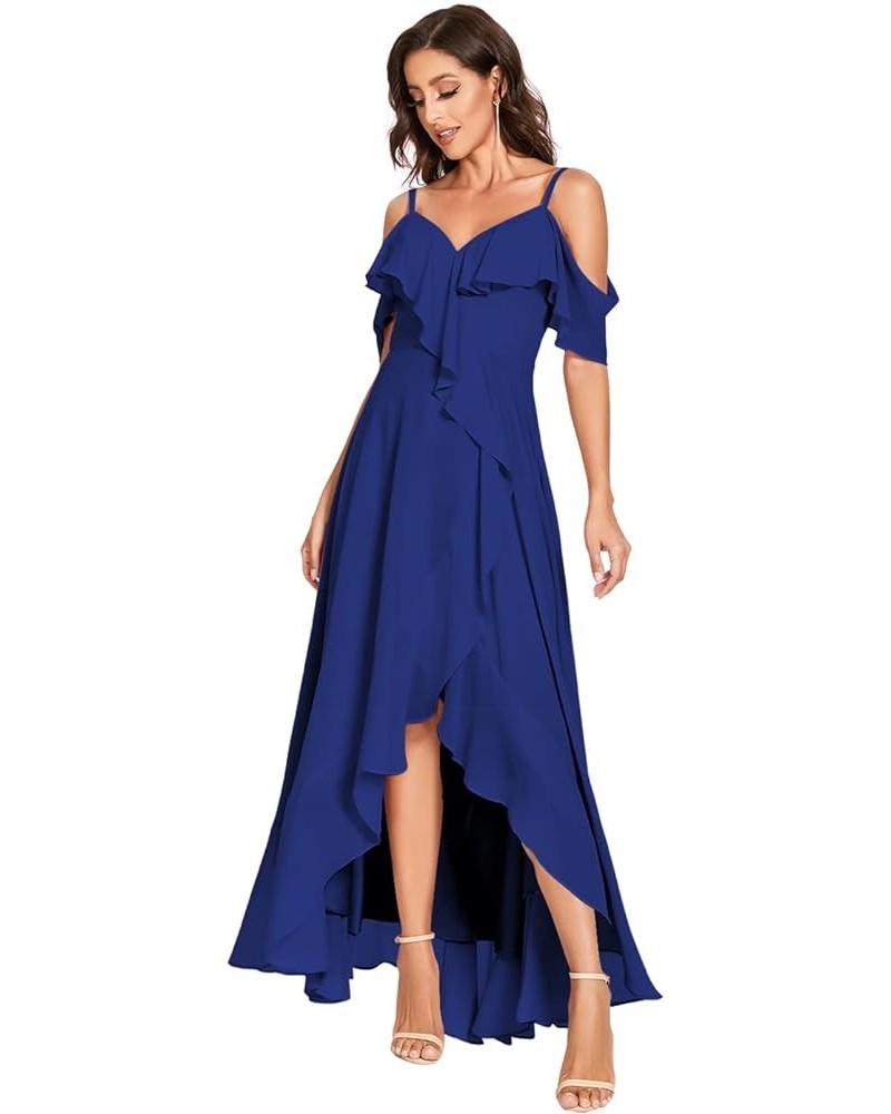 V Neck Chiffon Bridesmaid Dresses for Women High Low Ruffle Formal Evening Dress for Girls YMS134 Royal Blue $28.52 Dresses