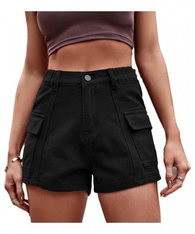 Women's High Waist Cargo Denim Shorts Summer Casual Straight Wide Leg Workout Jean Shorts with Pockets A Black $15.95 Shorts