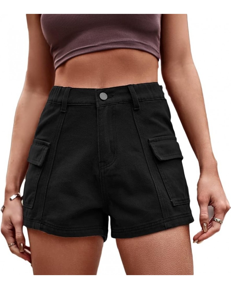 Women's High Waist Cargo Denim Shorts Summer Casual Straight Wide Leg Workout Jean Shorts with Pockets A Black $15.95 Shorts