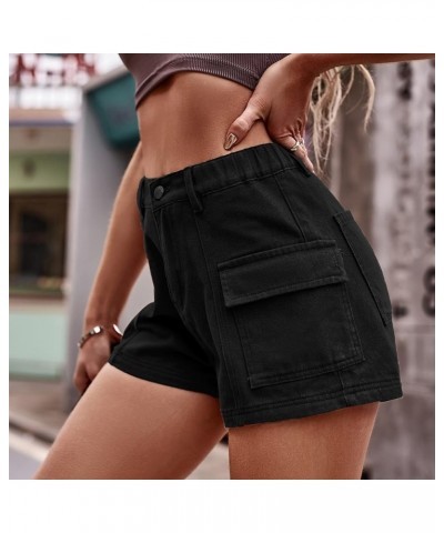 Women's High Waist Cargo Denim Shorts Summer Casual Straight Wide Leg Workout Jean Shorts with Pockets A Black $15.95 Shorts