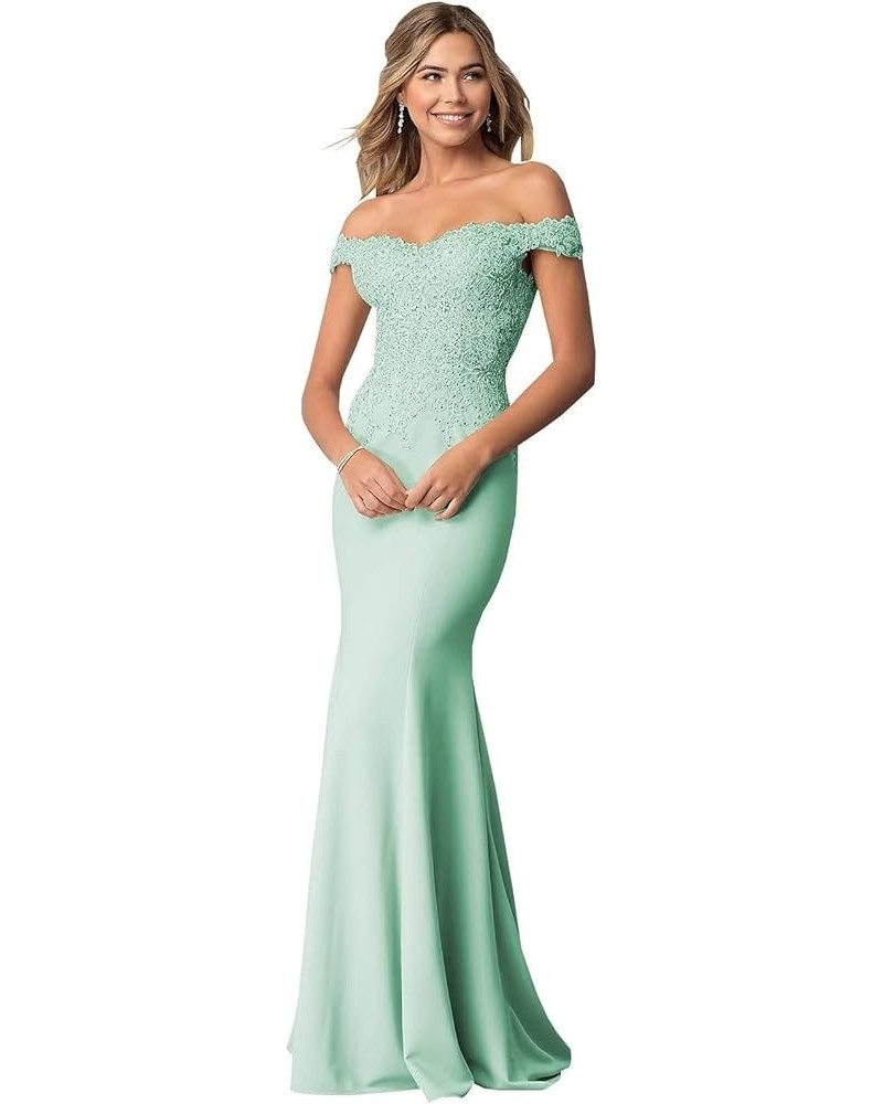 Lace Off Shoulder Mermaid Bridesmaid Dresses for Women 2022 Long Satin V Neck Beaded Formal Evening Prom Gowns with Train 616...