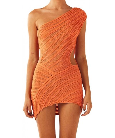 Y2k Knit Mini Short Dress for Women Hollow Out Sleeveless Off Shoulder Backless Summer Bodycon Dress 09-one Shoulder Orange $...