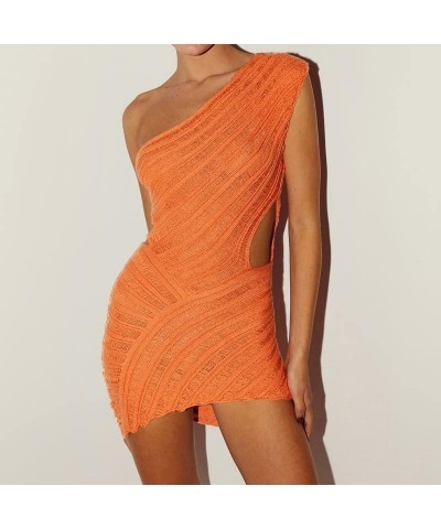 Y2k Knit Mini Short Dress for Women Hollow Out Sleeveless Off Shoulder Backless Summer Bodycon Dress 09-one Shoulder Orange $...