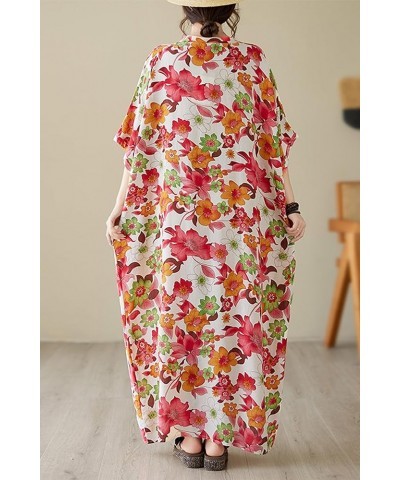 Women Loose Cotton Linen Dress Boho Floral Print 3/4 Sleeve Dress with Pockets 23780 Style $12.47 Dresses