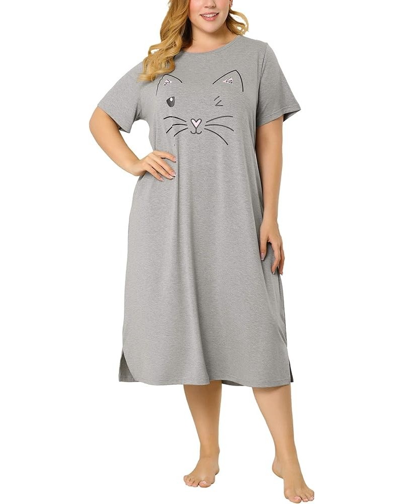 Women's Plus Size Nightgowns Pajama Pockets Soft Nightshirt Cat Holiday Family Sleepdress Nightgown Gray $16.66 Sleep & Lounge