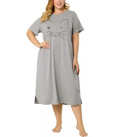 Women's Plus Size Nightgowns Pajama Pockets Soft Nightshirt Cat Holiday Family Sleepdress Nightgown Gray $16.66 Sleep & Lounge