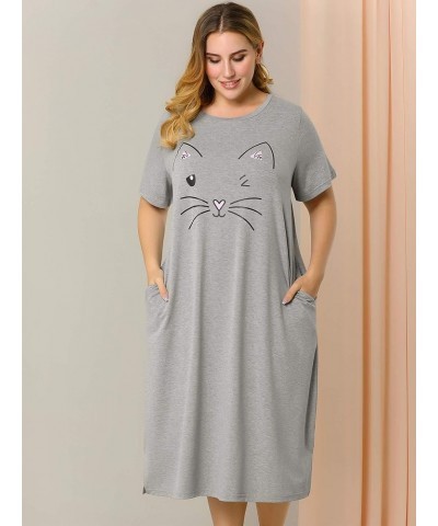 Women's Plus Size Nightgowns Pajama Pockets Soft Nightshirt Cat Holiday Family Sleepdress Nightgown Gray $16.66 Sleep & Lounge