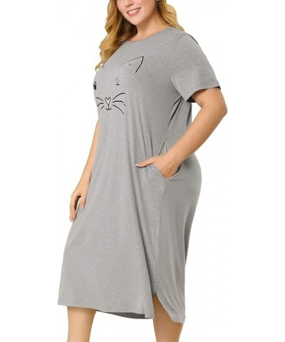 Women's Plus Size Nightgowns Pajama Pockets Soft Nightshirt Cat Holiday Family Sleepdress Nightgown Gray $16.66 Sleep & Lounge