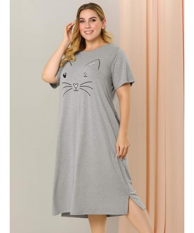 Women's Plus Size Nightgowns Pajama Pockets Soft Nightshirt Cat Holiday Family Sleepdress Nightgown Gray $16.66 Sleep & Lounge