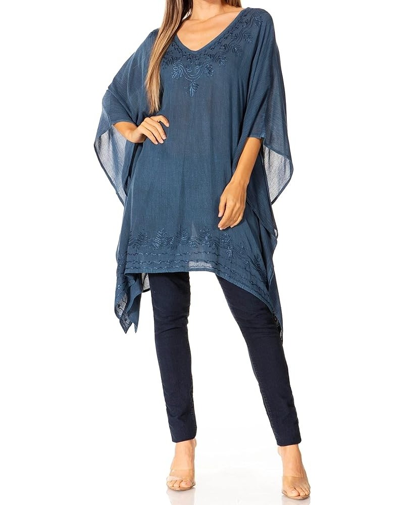 Regina Women's Lightweight Stonewashed Poncho Top Blouse Caftan Cover up A-midnight Blue $15.50 Tops