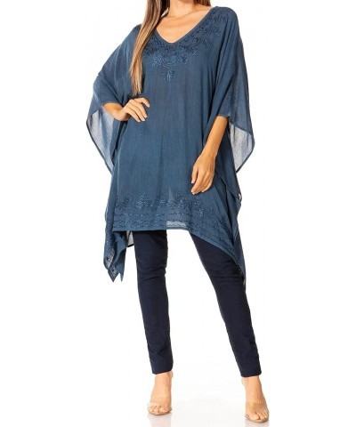 Regina Women's Lightweight Stonewashed Poncho Top Blouse Caftan Cover up A-midnight Blue $15.50 Tops