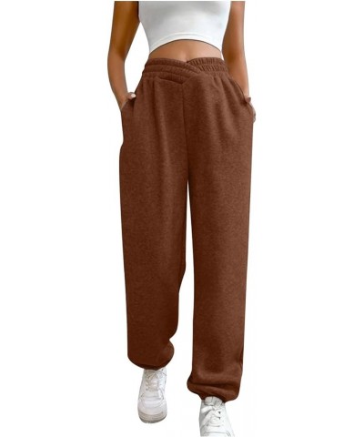 Womens Sweatpants Cinch Bottom Baggy Cotton Elastic High Waisted Sweat Pants Workout Lounge Trousers with Pockets Ja03-brown ...