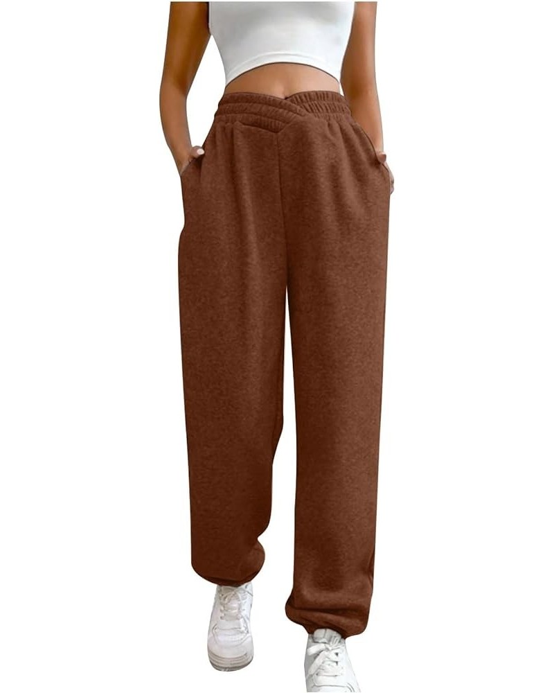 Womens Sweatpants Cinch Bottom Baggy Cotton Elastic High Waisted Sweat Pants Workout Lounge Trousers with Pockets Ja03-brown ...