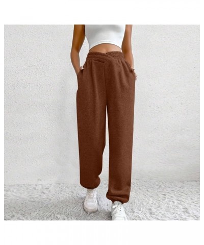 Womens Sweatpants Cinch Bottom Baggy Cotton Elastic High Waisted Sweat Pants Workout Lounge Trousers with Pockets Ja03-brown ...