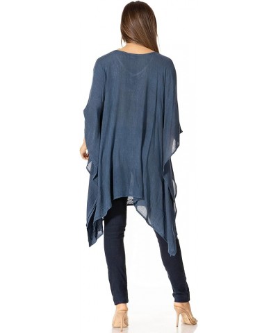 Regina Women's Lightweight Stonewashed Poncho Top Blouse Caftan Cover up A-midnight Blue $15.50 Tops