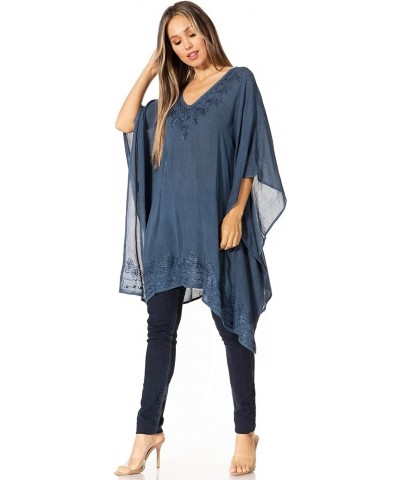 Regina Women's Lightweight Stonewashed Poncho Top Blouse Caftan Cover up A-midnight Blue $15.50 Tops