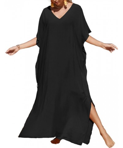 Solid Color Kaftan Dresses for Women Plus Size Caftans Long Swimsuit Cover Ups A-black $13.76 Swimsuits