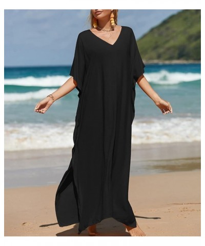 Solid Color Kaftan Dresses for Women Plus Size Caftans Long Swimsuit Cover Ups A-black $13.76 Swimsuits